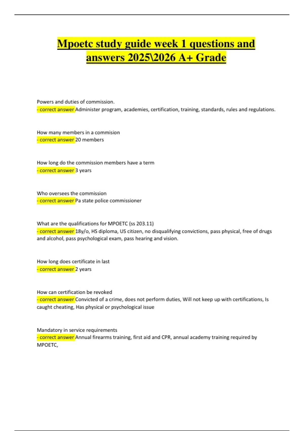 MPOETC Study Guide – Week 1 | ACT 120 Certification | Verified ...