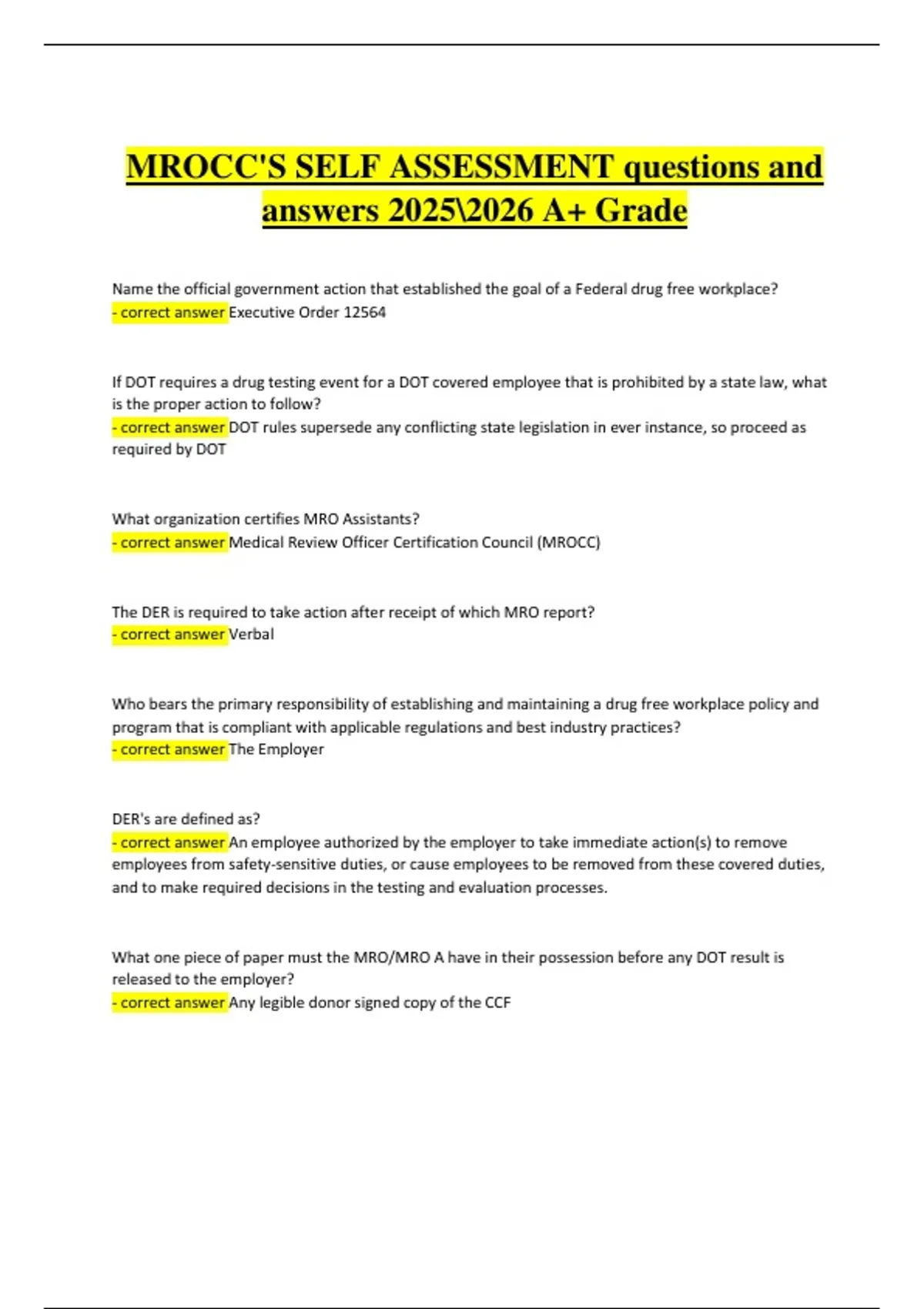 Mrocc MROCC Self-Assessment Exam | Verified Questions & Correct Detailed ...