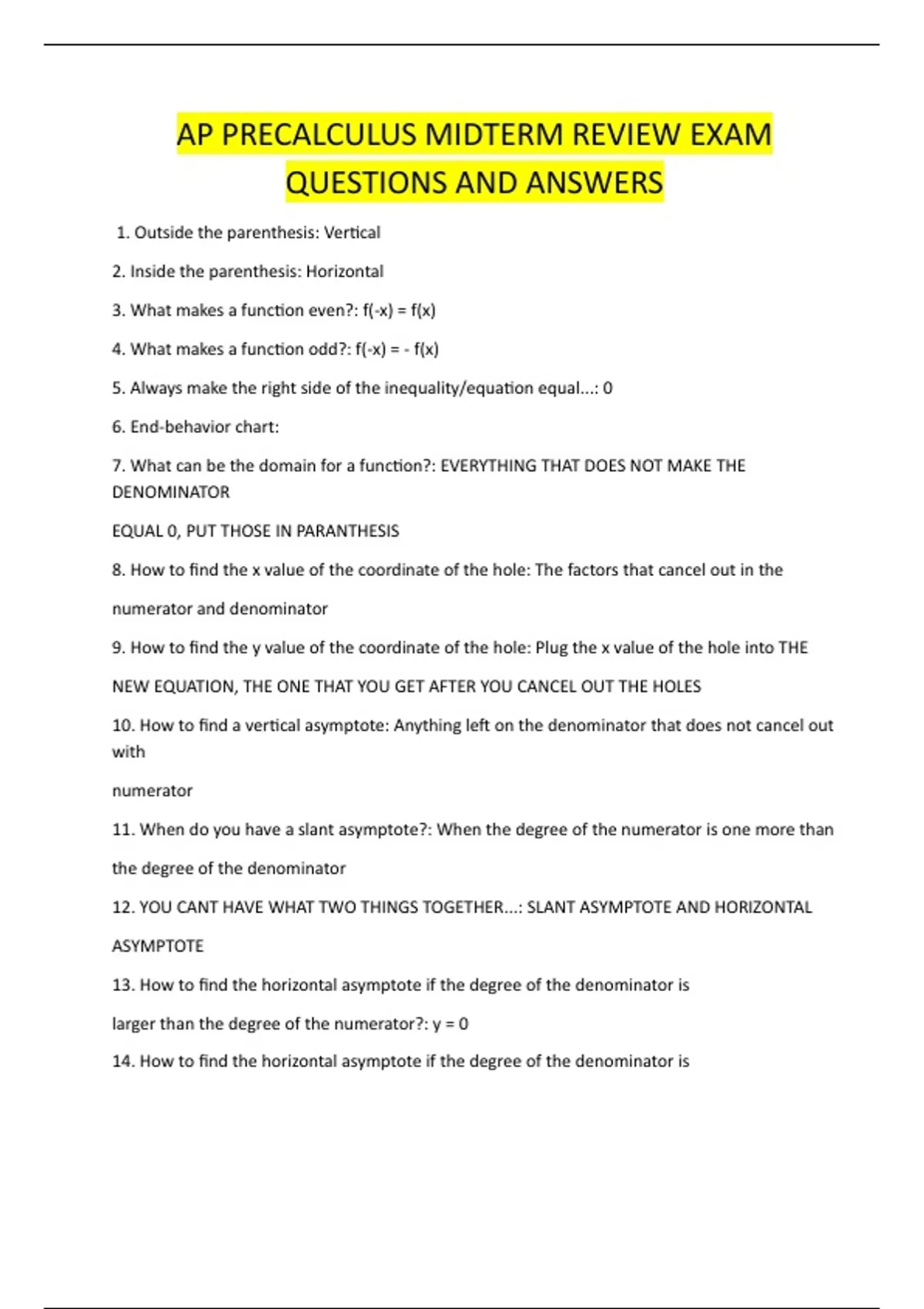 AP PRECALCULUS EXAM ACTUAL EXAM QUESTIONS WITH CORRECT DETAILRD ANSWERS ...