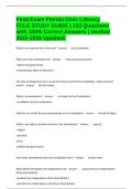 Final Exam Florida Civic Literacy FCLE STUDY GUIDE &vert; 153 Questions with 100&percnt; Correct Answers &vert; Verified 2025-2026 Updated&period;