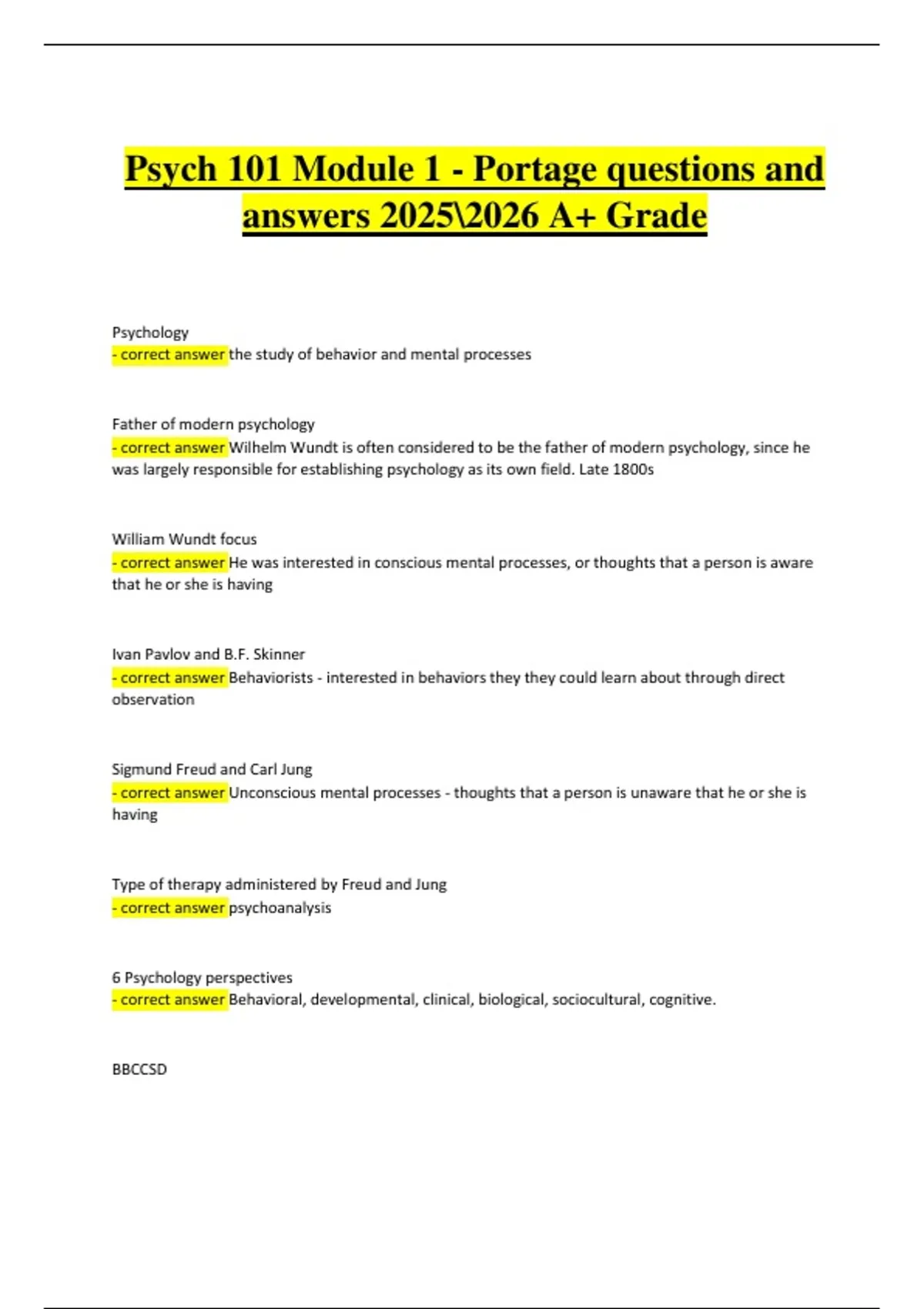 Psych 101 Module 1 – Portage Learning | Verified Questions & Correct ...