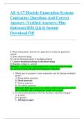 AZ A-17 Electric Generation Systems  Contractor Questions And Correct  Answers &lpar;Verified Answers&rpar; Plus  Rationale2026 Q&A&vert; Instant  Download Pdf 