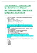 AZ B Residential Contractor Exam  Questions And Correct Answers  &lpar;Verified Answers&rpar; Plus Rationale2026  Q&A&vert; Instant Download Pdf 