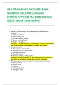 AZ L-40 Insulation Contractor Exam  Questions And Correct Answers  &lpar;Verified Answers&rpar; Plus Rationale2026  Q&A&vert; Instant Download Pdf  