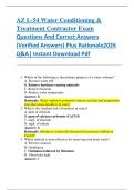 AZ L-54 Water Conditioning &  Treatment Contractor Exam  Questions And Correct Answers  &lpar;Verified Answers&rpar; Plus Rationale2026  Q&A&vert; Instant Download Pdf 