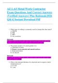 AZ L-63 Metal Work Contractor  Exam Questions And Correct Answers  &lpar;Verified Answers&rpar; Plus Rationale2026  Q&A&vert; Instant Download Pdf  