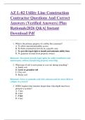 AZ L-82 Utility Line Construction  Contractor Questions And Correct  Answers &lpar;Verified Answers&rpar; Plus  Rationale2026 Q&A&vert; Instant  Download Pdf 