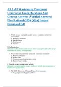 AZ L-85 Wastewater Treatment  Contractor Exam Questions And  Correct Answers &lpar;Verified Answers&rpar;  Plus Rationale2026 Q&A&vert; Instant  Download Pdf  