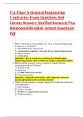 CA Class A General Engineering  Contractor Exam Questions And  Correct Answers &lpar;Verified Answers&rpar; Plus  Rationale2026 Q&A&vert; Instant Download  Pdf 