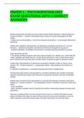 PAPER 1 - PSYCHOPATHOLOGY EXAM QUESTIONS WITH CORRECT ANSWERS