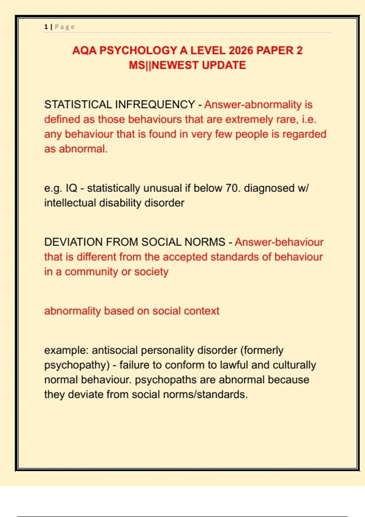 AQA PSYCHOLOGY A LEVEL 2026 PAPER 2 MS||NEWEST UPDATE - AQA PSYCHOLOGY ...
