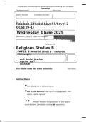 Pearson Edexcel GCSE Religious Studies &ndash; Area of Study 3&colon; Philosophy & Ethics  2025 Exam Paper &plus; Mark Scheme