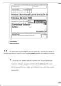 Pearson Edexcel GCSE Combined Science Paper 6 &lpar;Foundation Tier&rpar;  2025 Exam Paper &plus; Mark Scheme