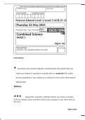 Pearson Edexcel GCSE Combined Science Paper 3 &lpar;High Tier&rpar;  2025 Exam Paper &plus; Mark Scheme