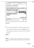 Pearson Edexcel GCSE Combined Science Paper 3 &lpar;Foundation Tier&rpar;  2025 Exam Paper &plus; Mark Scheme