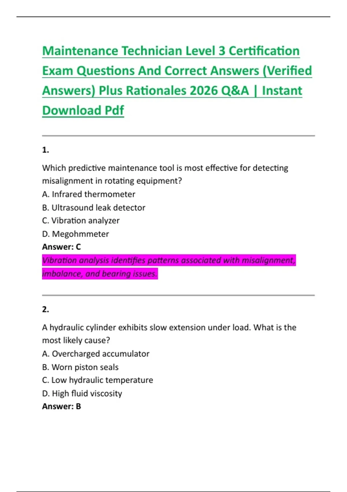 Maintenance Technician Level 3 Certification Exam Questions And Correct ...