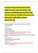 Architect Registration Examination  &lpar;ARE&rpar; Practice Exam Questions with  Answers and Rationales Question And  Correct Answers &lpar;Verified Answers&rpar; Plus  Rationales 2026 Q&A &vert;Instant  Download Pdf 