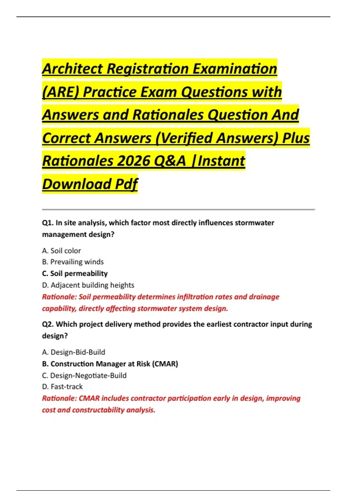 Architect Registration Examination (ARE) Practice Exam Questions with ...