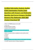 Certified Information Systems Auditor  &lpar;CISA&rpar; Examination Practice Exam  Questions with Answers and Rationales  Question And Correct Answers &lpar;Verified  Answers&rpar; Plus Rationales 2026 Q&A  &vert;Instant Download Pdf 