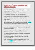 Healthcare Finance questions and correct answer