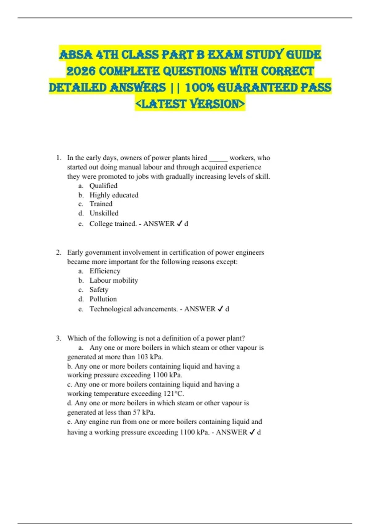 ABSA 4TH CLASS PART B EXAM STUDY GUIDE 2026 COMPLETE QUESTIONS WITH ...