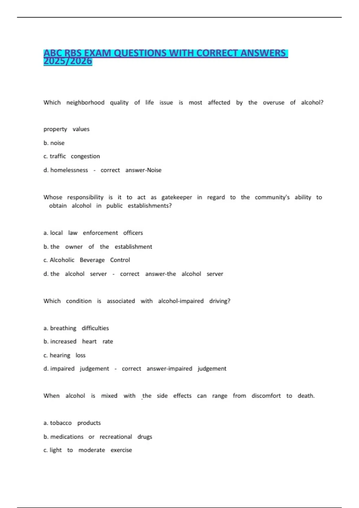 ABC RBS EXAM QUESTIONS WITH CORRECT ANSWERS - ABC RBS - Stuvia US