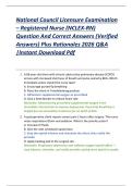 National Council Licensure Examination &ndash; Registered Nurse &lpar;NCLEX-RN&rpar;  Question And Correct Answers &lpar;Verified  Answers&rpar; Plus Rationales 2026 Q&A  &vert;Instant Download Pdf 