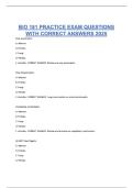 BIO 181 PRACTICE EXAM QUESTIONS WITH CORRECT ANSWERS 
