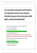St&period; Louis Sign Contractor Exam Practice  Test Questions And Correct Answers  &lpar;Verified Answers&rpar; Plus Rationales 2026  Q&A &vert; Instant Download PdF
