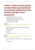 Series 65 &ndash; Uniform Investment Adviser  Law Exam Practice Exam Question And  Correct Answers &lpar;Verified Answers&rpar; Plus  Rationales 2026 Q&A &vert;Instant  Download Pdf 