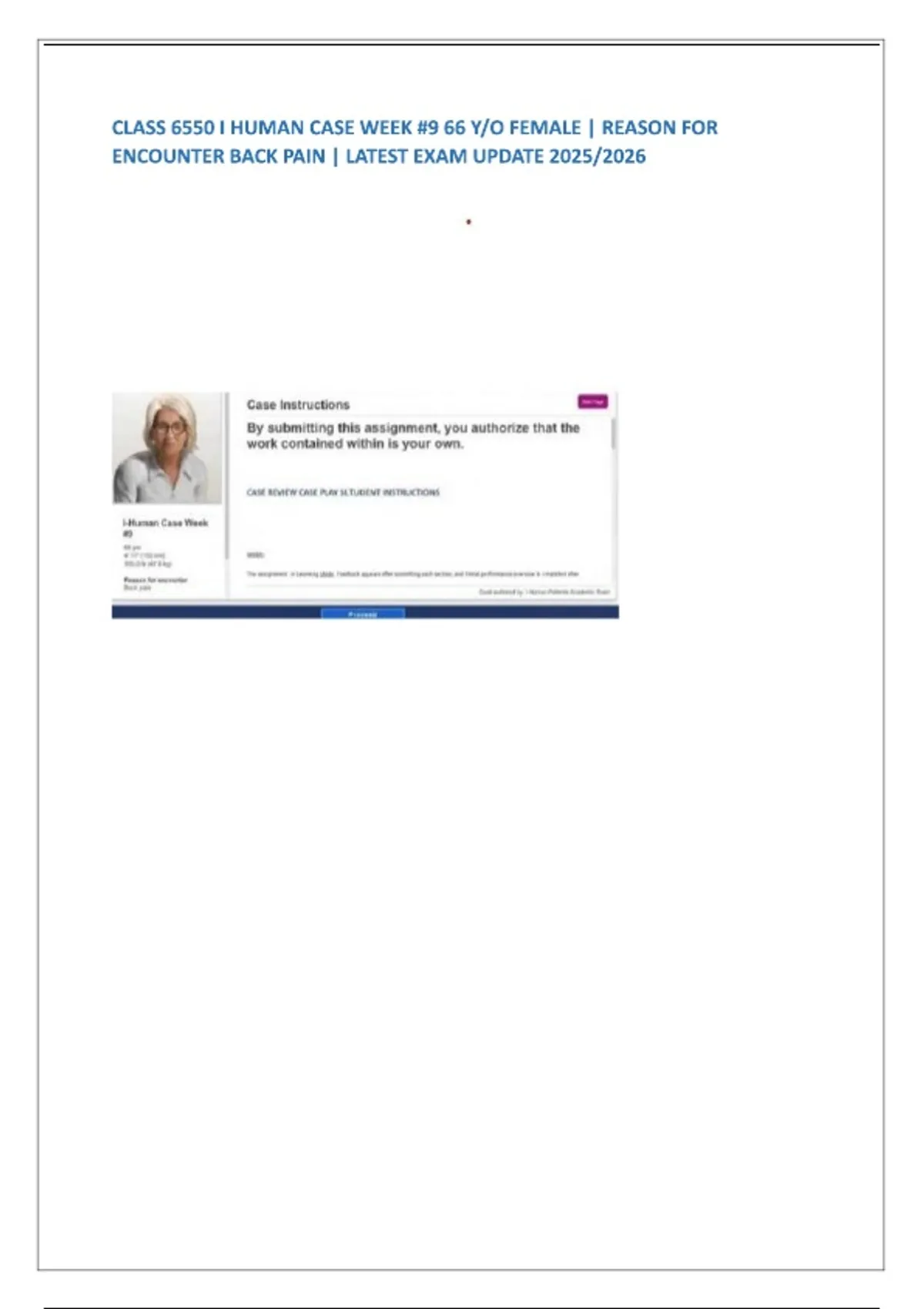 CLASS 6550 I HUMAN CASE WEEK #9 66 Y/O FEMALE | REASON FOR ENCOUNTER ...
