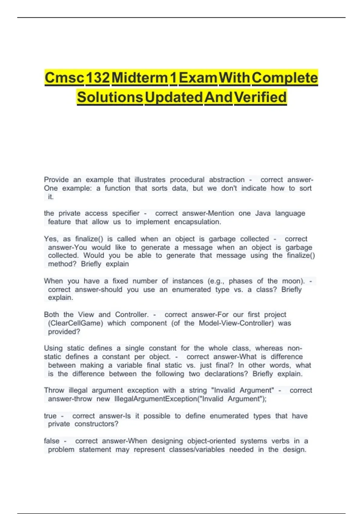 CMSC 132 MIDTERM 1 EXAM WITH COMPLETE SOLUTIONS UPDATED AND VERIFIED ...