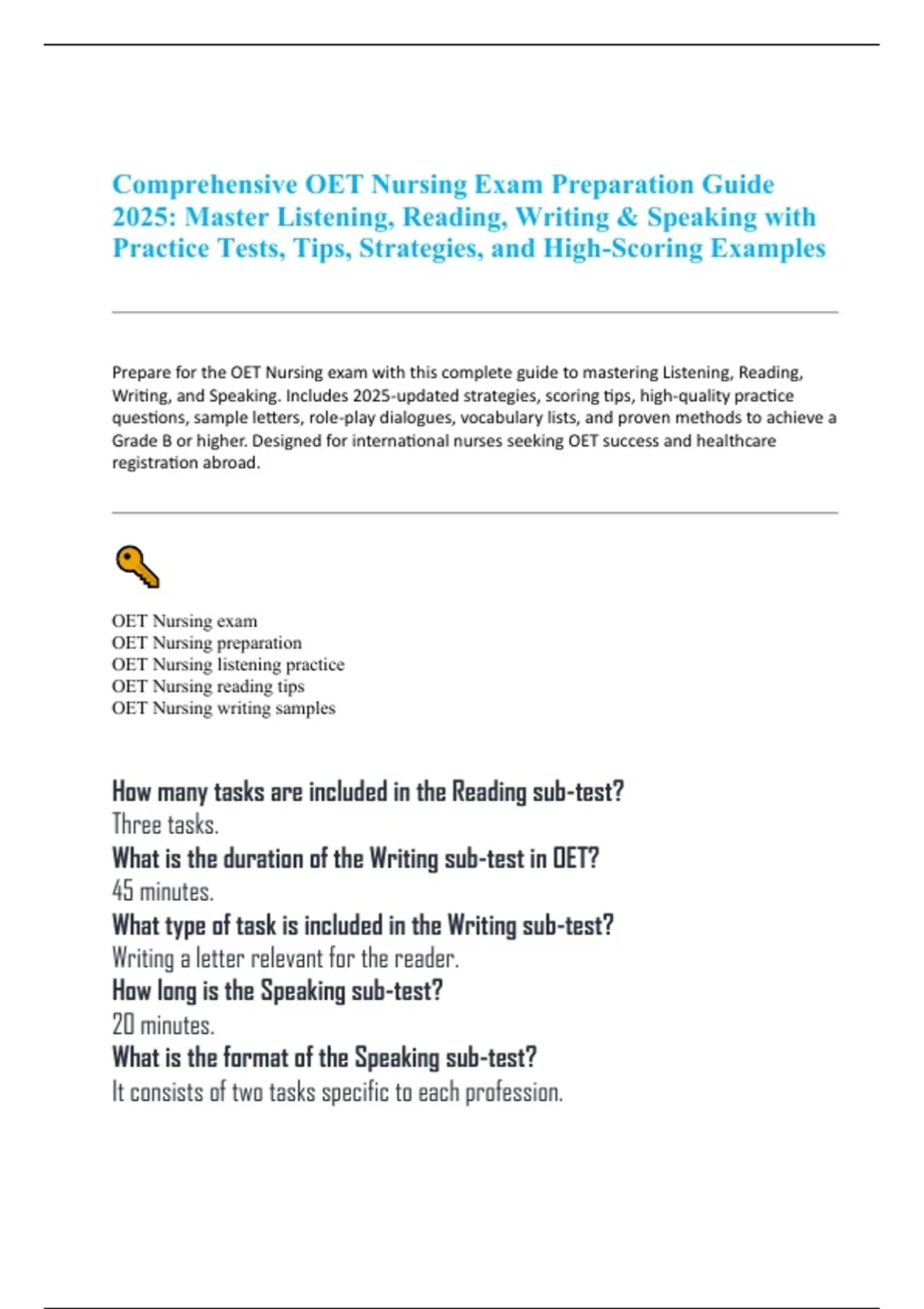 Comprehensive OET Nursing Exam Preparation Guide 2025: Master Listening ...