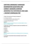 CERTIFIED EMERGENCY MANAGER  EXAMINATION QUESTIONS AND  CORRECT ANSWERS &lpar;VERIFIED  ANSWERS&rpar; PLUS RATIONALES 2026 Q&A  &vert; INSTANT DOWNLOAD PDF