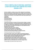 Psych&sol;Mental Health HESI 2026 Updated Study Pack &ndash; Verified Practice Questions with Solutions &vert; A-Level PDF
