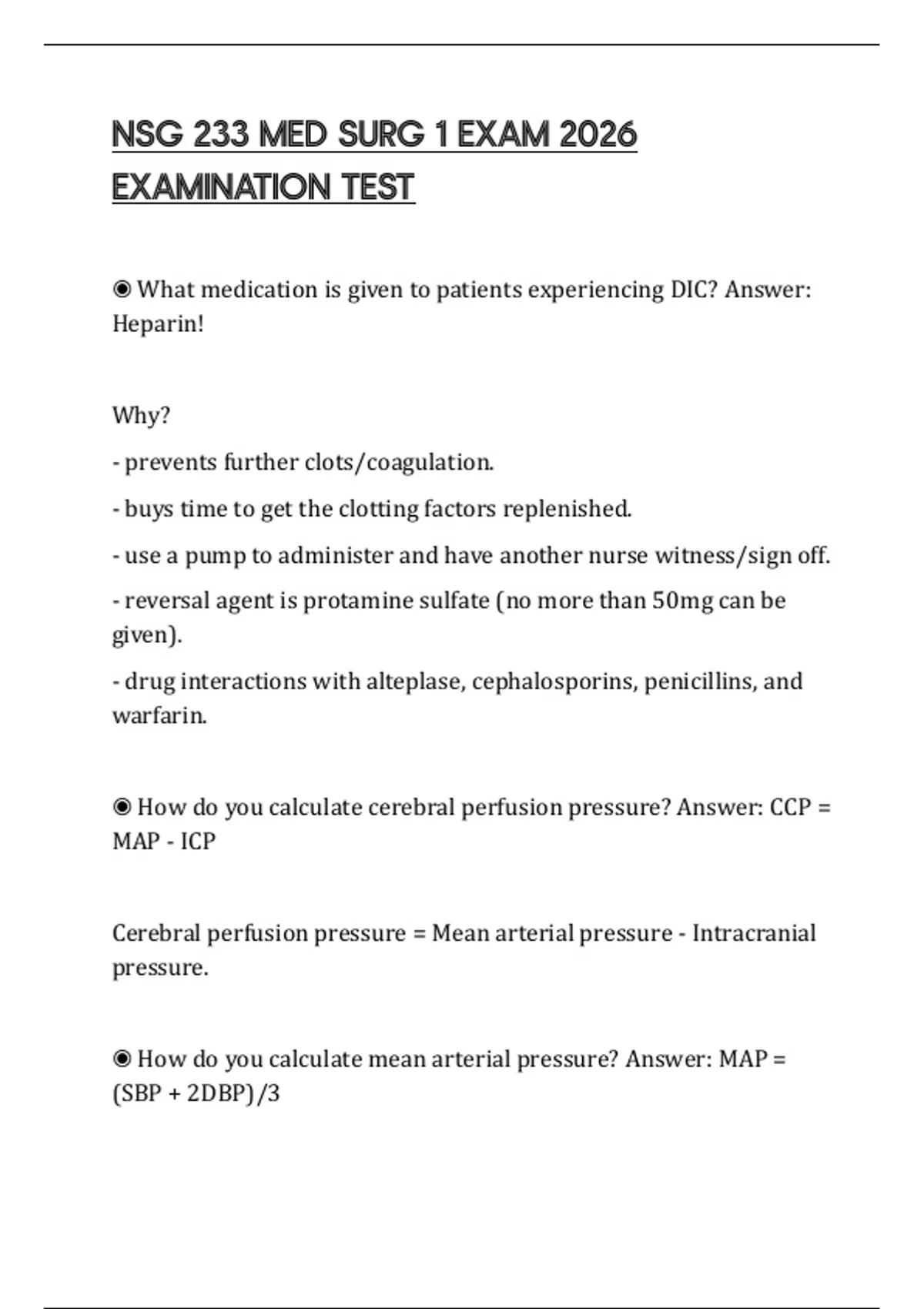 NSG 233 MED SURG 1 EXAM 2026 EXAMINATION TEST - NSG 233 MED SURG ...