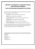 ANATOMY & PHYSIOLOGY 1 EXAM WITH ACTUAL QUESTIONS AND ANSWERS