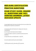 MED-SURG CERTIFICATION  PRACTICE QUESTIONS  EXAM STUDY GUIDE&period; GRADED  A&plus;&period; QUESTIONS AND 100&percnt;  VERIFIED ANSWERS&period; LATEST  2025&sol;2026 UPDATE 