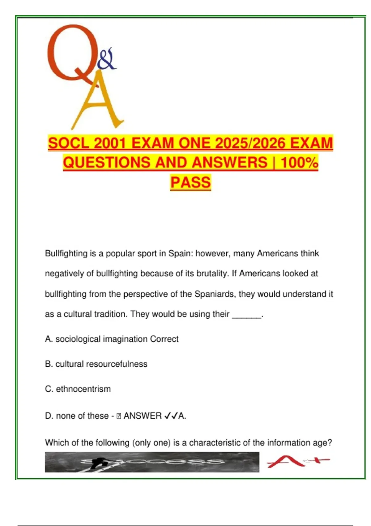 SOCL 2001 | Exam 1 – 50+ Correct Questions and Answers | Sociological ...