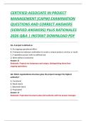 CERTIFIED ASSOCIATE IN PROJECT  MANAGEMENT &lpar;CAPM&rpar; EXAMINATION  QUESTIONS AND CORRECT ANSWERS  &lpar;VERIFIED ANSWERS&rpar; PLUS RATIONALES  2026 Q&A &vert; INSTANT DOWNLOAD PDF 