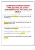 LEADERSHIP MANAGEMENT HESI EXIT  EXAM QUESTIONS AND VERIFIED  ANSWERS GRADED A&plus; &vert; 100&percnt; PASS &vert; 2026  UPDATE&excl; 