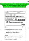 Pearson Edexcel Level1&sol;Level 2 GCSE &lpar;9&ndash;1&rpar; French PAPER 1&colon;   Listening and understanding in French Higher Tier   Question Paper with FINAL MARKING SCHEME 