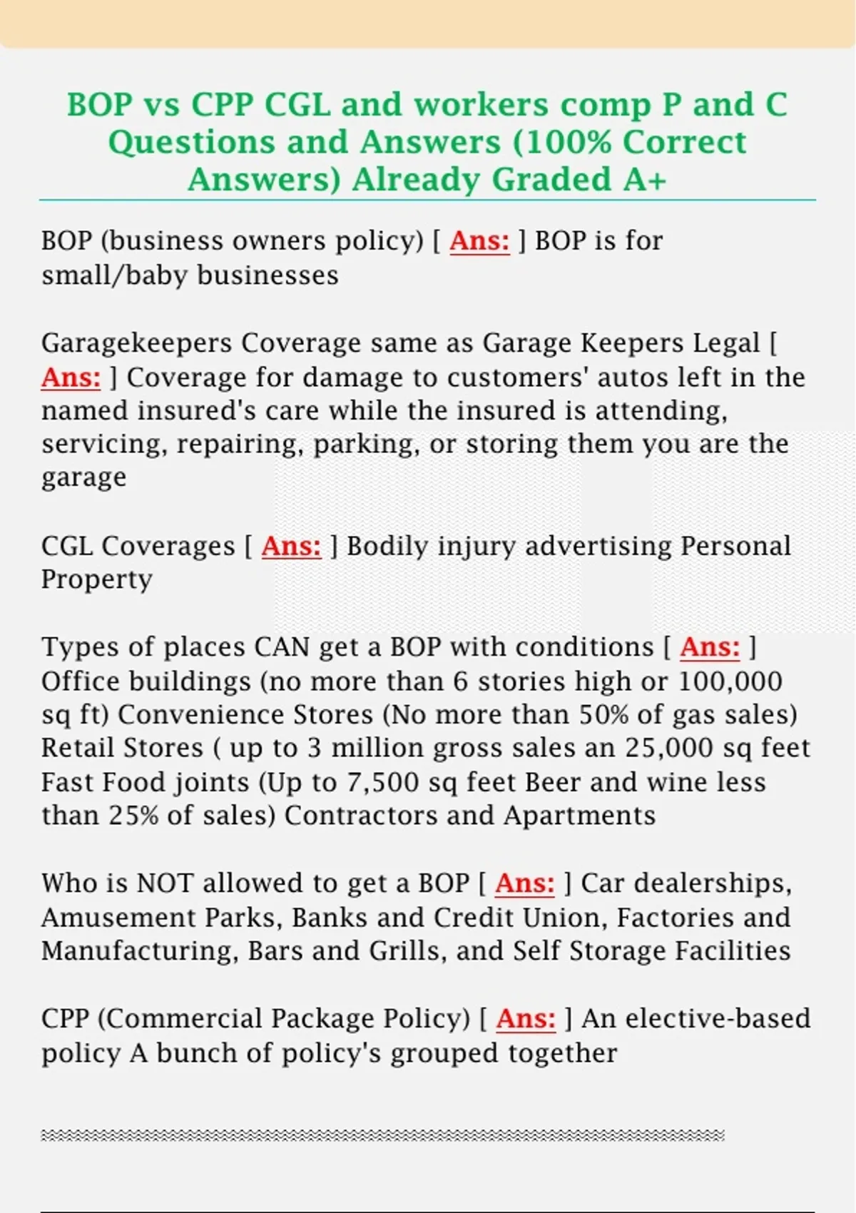 a question about cpp coverage · issue #152 ·... BOP vs CPP CGL and workers comp P and C Questions and Answers (100% ...