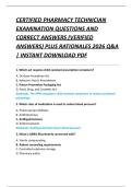 CERTIFIED PHARMACY TECHNICIAN  EXAMINATION QUESTIONS AND  CORRECT ANSWERS &lpar;VERIFIED  ANSWERS&rpar; PLUS RATIONALES 2026 Q&A  &vert; INSTANT DOWNLOAD PDF 