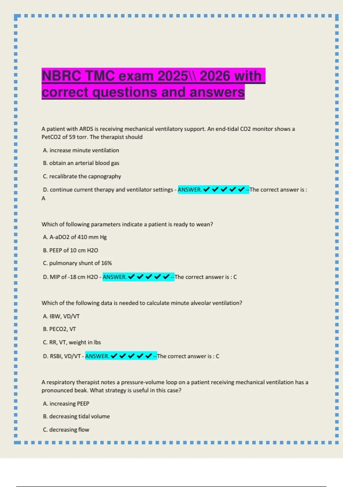 NBRC TMC Exam 2025–2026 – Updated Practice Questions with Correct ...