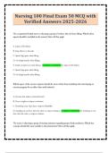 Nursing 100 Final Exam 50 MCQ with Verified Answers 2025-2026