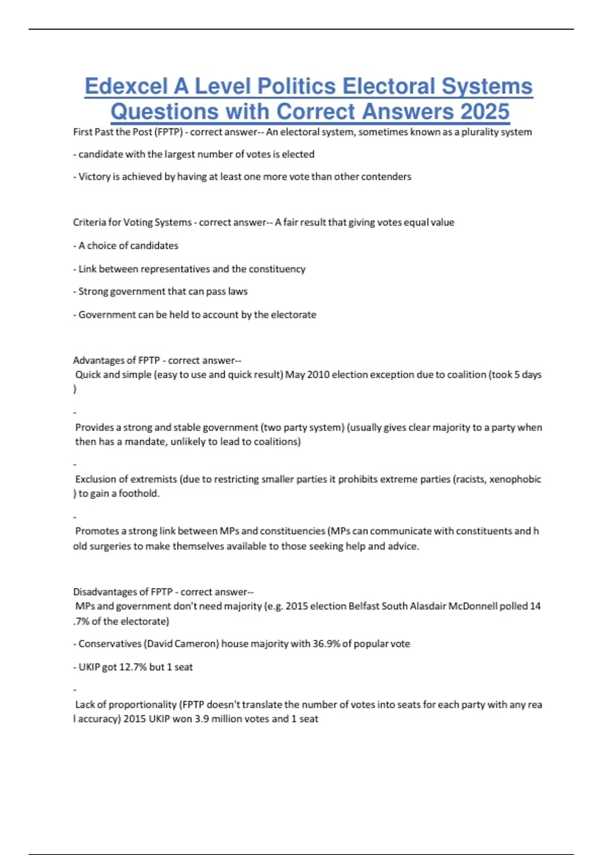Edexcel A Level Politics Electoral Systems Questions With Correct edexcel-a-level-politics-electoral-systems-questions-with-correct
