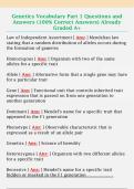 Genetics Vocabulary Part 1 Questions and  Answers &lpar;100&percnt; Correct Answers&rpar; Already  Graded A&plus; 