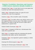 Genetics Vocabulary Questions and Answers  &lpar;100&percnt; Correct Answers&rpar; Already Graded A&plus; 