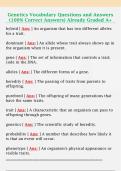 Genetics Vocabulary Questions and Answers  &lpar;100&percnt; Correct Answers&rpar; Already Graded A&plus; 